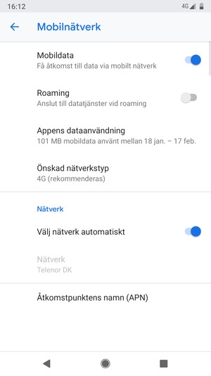 Välj Önskad nätverkstyp