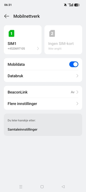 Velg SIM1 eller SIM2