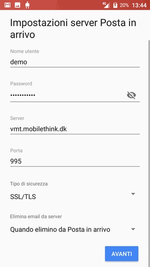 Seleziona Tipo di sicurezza