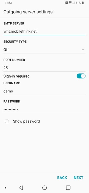 Enter Outgoing server address