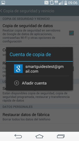 Seleccione su cuenta de copia de seguridad