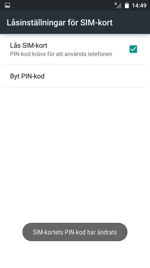 Din PIN-kod för SIM-kort har bytts