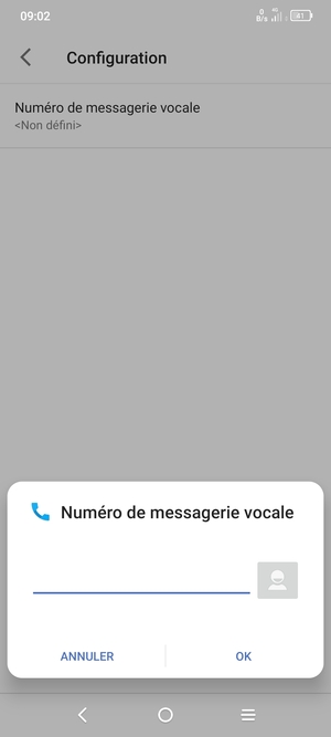 Saisissez le Numéro de messagerie vocale et sélectionnez OK