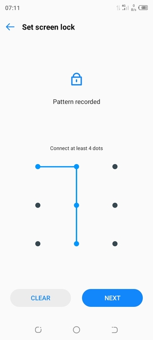 Draw an unlock pattern and select NEXT