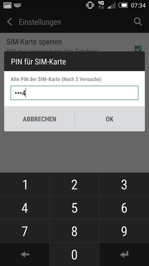 Geben Sie Ihren alten PIN der SIM-Karte ein und wählen Sie OK