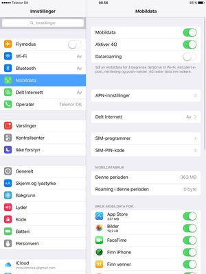 For å bytte PIN-koden til SIM-kortet, velg Mobildata og SIM-PIN-kode