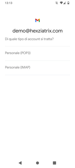 Seleziona Personale (POP3) o Personale (IMAP)