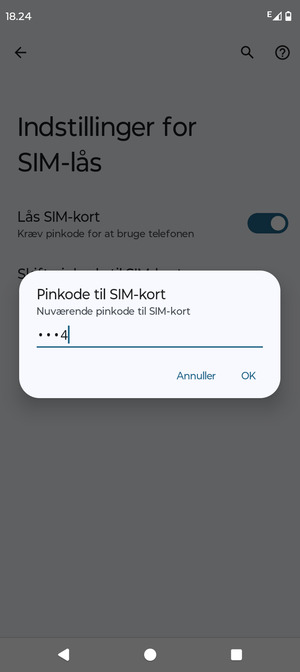 Indtast din Nuværende pinkode til SIM-kort og vælg OK