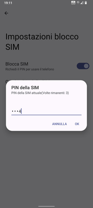 Inserisci PIN della SIM attuale e seleziona OK