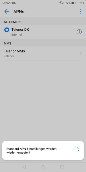 Ihr Handy wird auf Standard-Einstellungen für Internet und MMS zurückgestellt