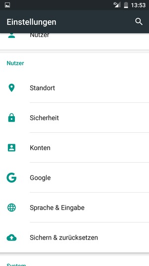 Gehen Sie zurück zum Einstellungen Menü und wählen Sie Konten