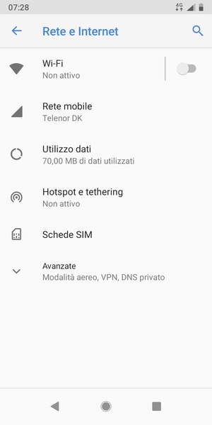 Seleziona Hotspot e tethering