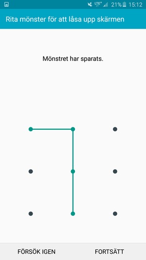Rita ett upplåsningsmönster och välj FORTSÄTT