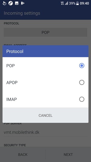 Select POP3  or IMAP 