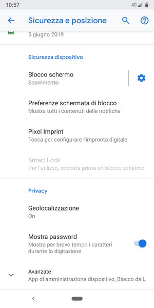 Scorri e seleziona Avanzate