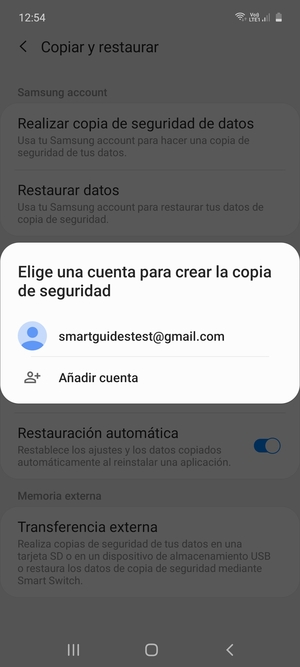 Seleccione su cuenta de copia de seguridad