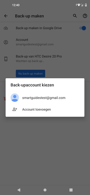 Selecteer uw back-up-account