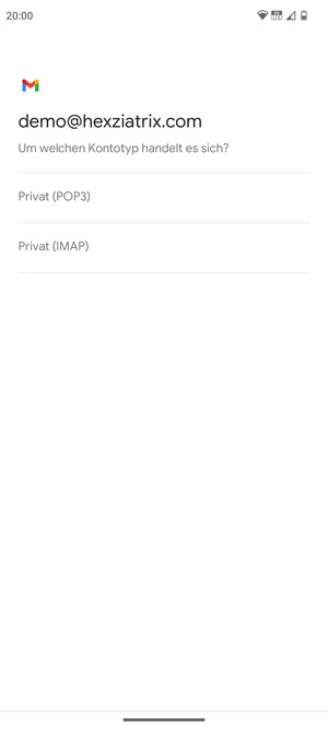 Wählen Sie Privat (POP3) oder Privat (IMAP)