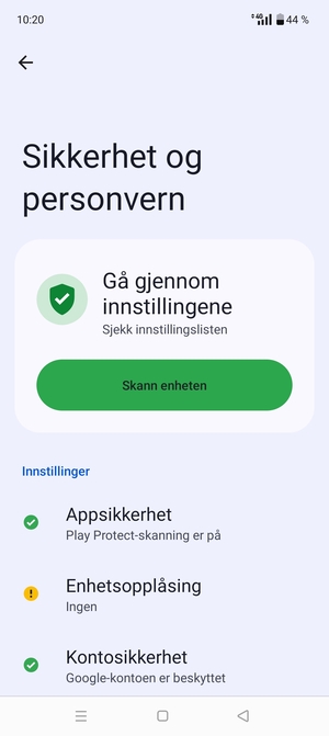 For å aktivere skjermlåsen, gå til Sikkerhet og personvern-menyen og velg Enhetsopplåsning