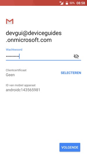 Voer uw wachtwoord in en selecteer VOLGENDE