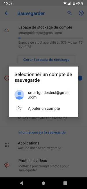 Sélectionnez votre compte de sauvegarde