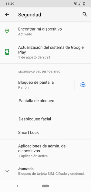 Para cambiar el PIN de la tarjeta SIM, desplácese y seleccione Avanzado