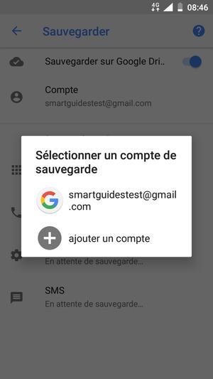 Sélectionnez votre compte de sauvegarde