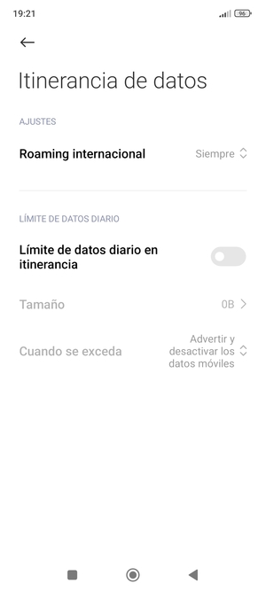 Seleccione Roaming internacional