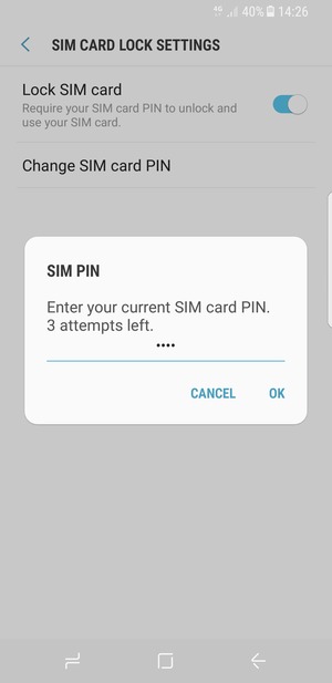 Enter your Current SIM card PIN and select OK