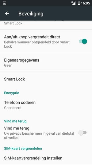 Om de pin voor de simkaart te wijzigen, gaat u naar het menu Beveiliging en selecteert u SIM-kaartvergrendeling instellen