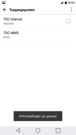 Uw telefoon wordt teruggezet naar standaard internet- en mms-instellingen