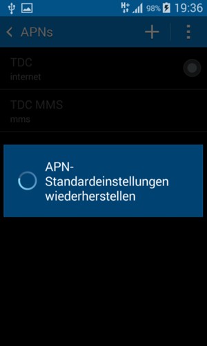 Ihr Handy wird auf Standard-Einstellungen für Internet und MMS zurückgestellt