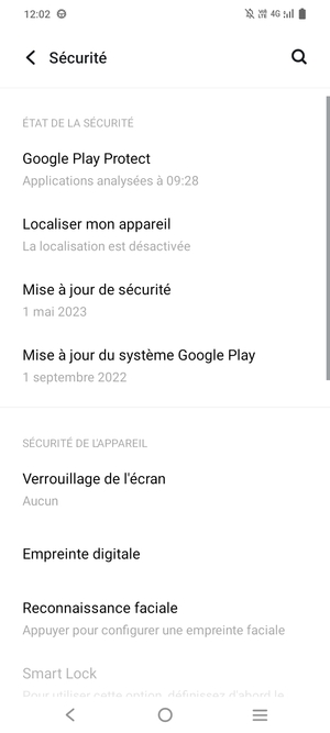 Pour activer votre écran de verrouillage, allez dans le menu Sécurité et sélectionnez Verrouillage de l'écran