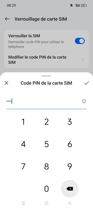 Saisissez code PIN actuel de la carte SIM et sélectionnez OK