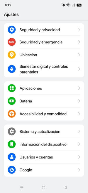 Desplácese y seleccione Seguridad y privacidad