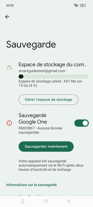 Sélectionnez Espace de stockage du com..