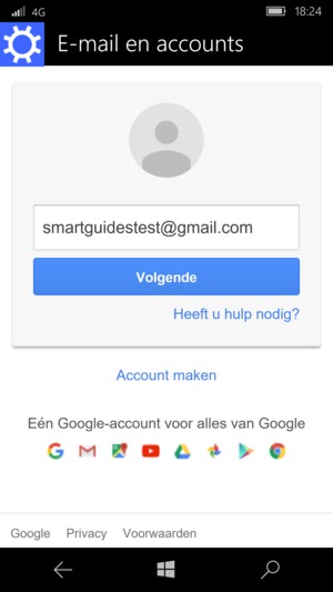Voer uw e-mailadres in en selecteer Volgende