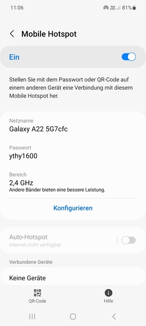Ihr Handy ist jetzt für die Verwendung als Modem eingerichtet
