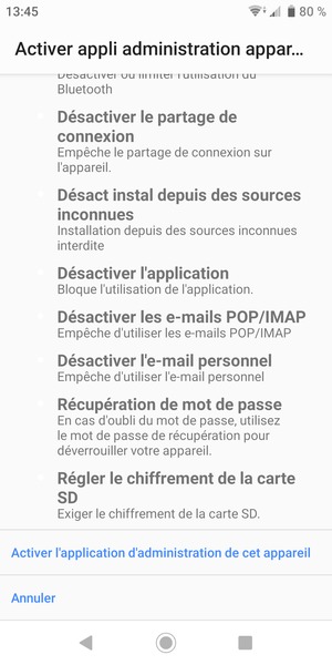 Faites défiler vers le bas et sélectionnez Activer l'application d'administration de cet appareil