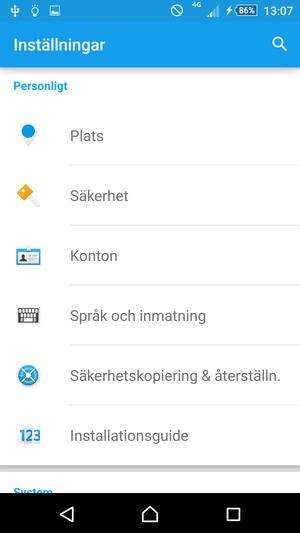 Scrolla till och välj Säkerhet