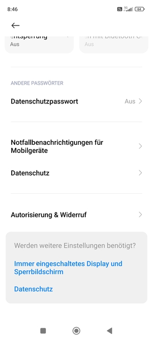 Scrollen Sie und wählen Sie Datenschutz