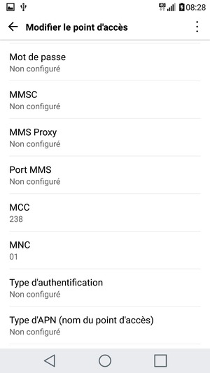 Faites défiler vers le bas et saisissez les informations MMS