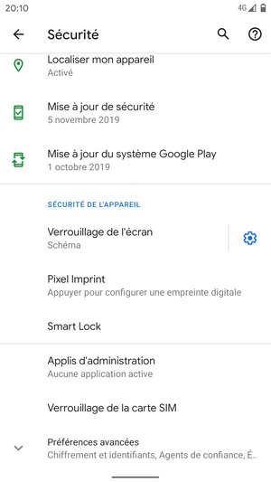 Pour activer votre écran de verrouillage, allez dans le menu Sécurité et sélectionnez Verrouillage de l'écran