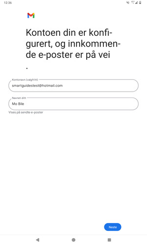 Gi kontoen din et navn, og skriv inn navnet ditt. Velg Neste