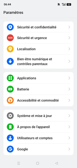 Faites défiler et sélectionnez Sécurité et confidentialité