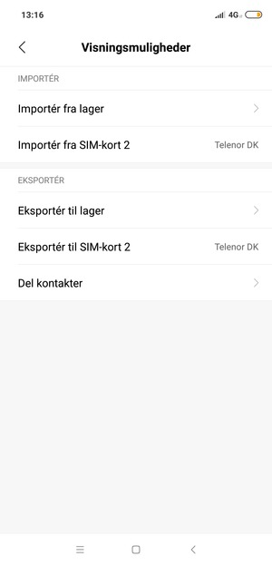 Vælg Importér fra SIM-kort