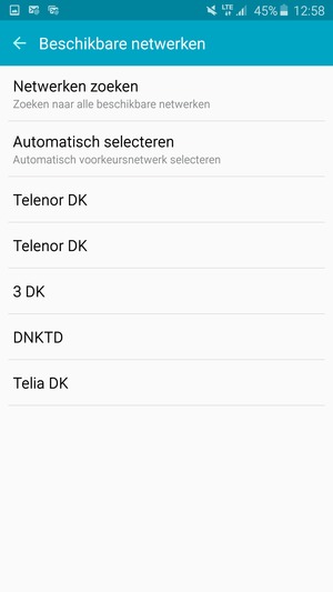 Selecteer een netwerkoperator uit de lijst