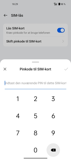 Indtast din Nuværende pinkode til SIM-kort og vælg OK