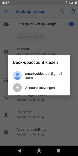 Selecteer uw back-up-account