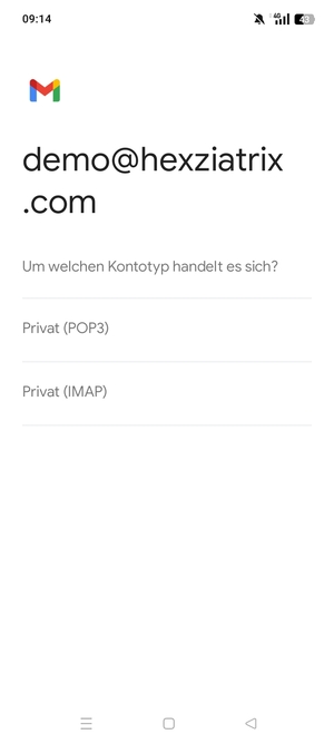 Wählen Sie Privat (POP3) oder Privat (IMAP)